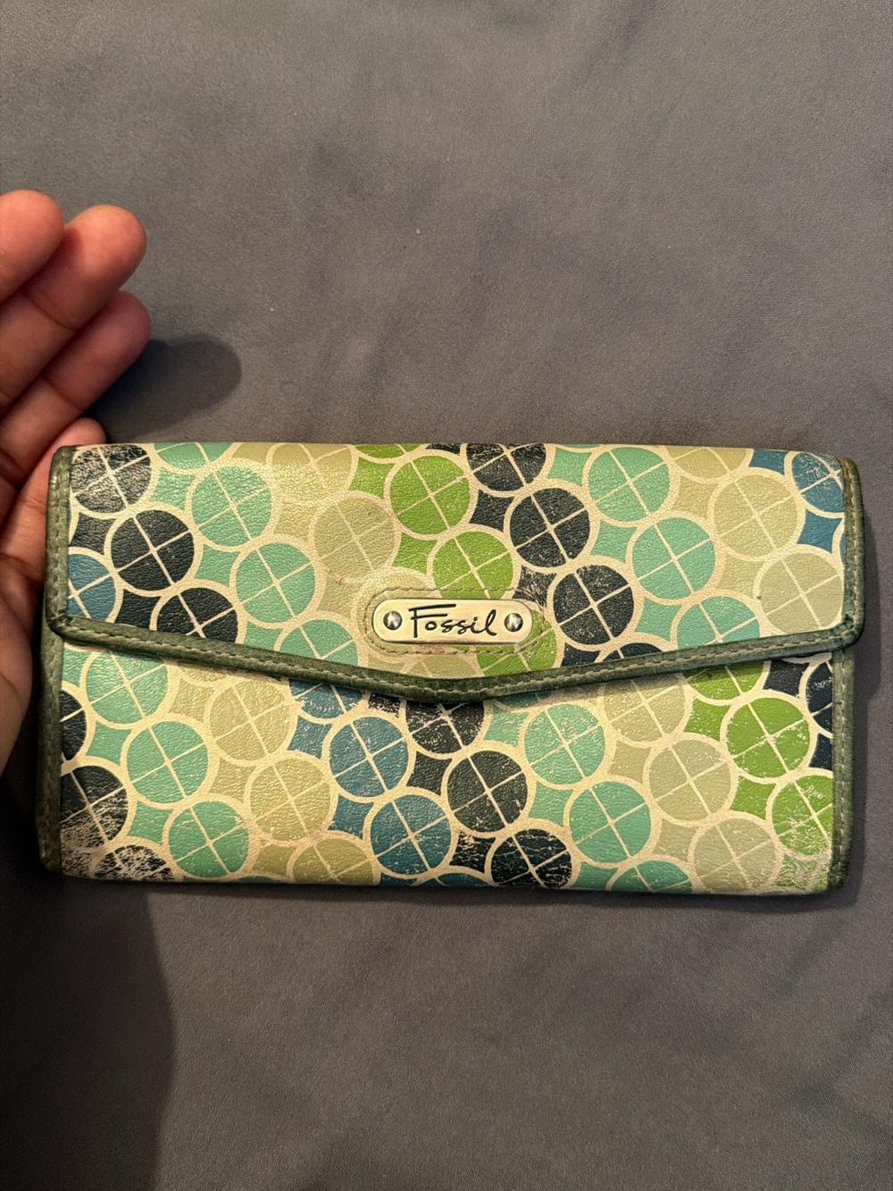 Fossil Multicolor Green Blue Patterned Continental Wallet